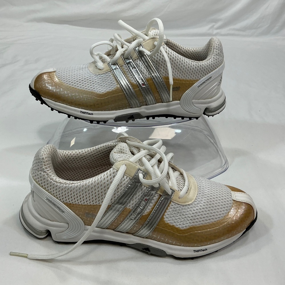 Adidas Traxion Lite Golf Shoes White Tan Silver Womens Size 8 - Picture 11 of 13